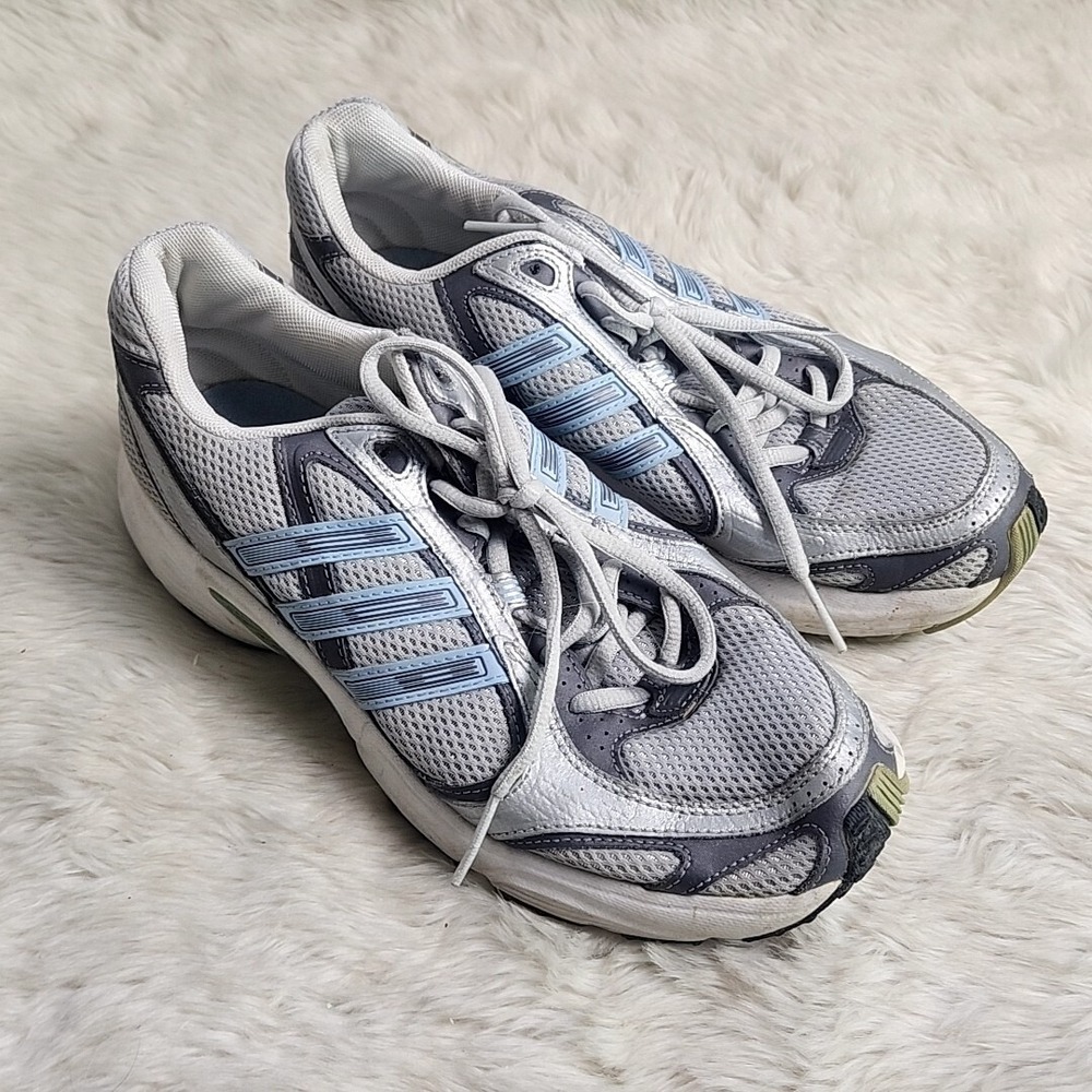 Adidas Running Shoes Womens 8.5 Silver Blue Mesh Y2K Athletic Sneakers